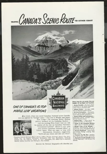 1952 CNR  advertisement, Mount Robson CANADIAN NATIONAL RAILWAY Scenic Rockies