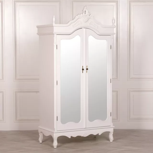 French Style Chateau Style Chic White Mirrored Double Armoire Wardrobe