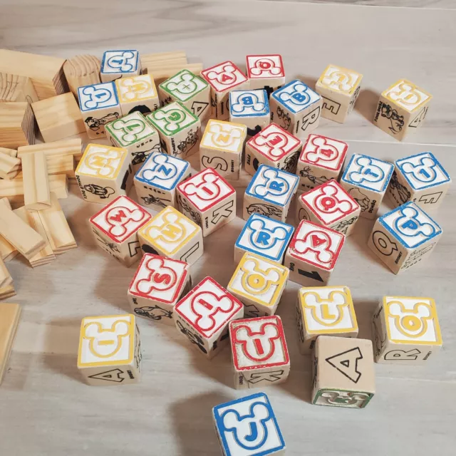 Disney Wooden Blocks Lot  Numbers Letters Alphabet Mickey Mouse Tigger Character