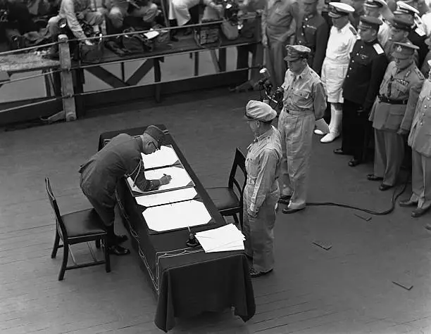 Japanese Official Signs Surrender 1945 OLD PHOTO