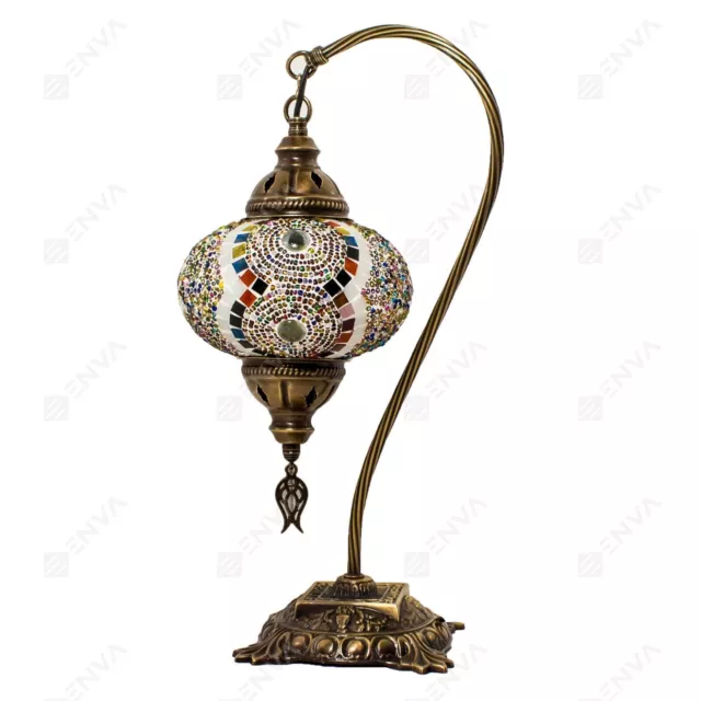 Lampada tavolo a collo di cigno a mosaico Tiffany fatta a mano turca marocchina 2