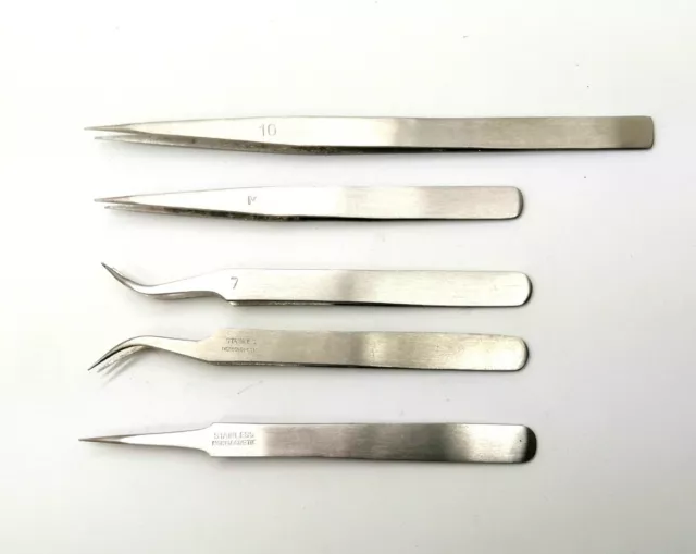 model craft Tweezer Set of 5 Non Magnetic Stainless Steel Jewelers Watchmakers