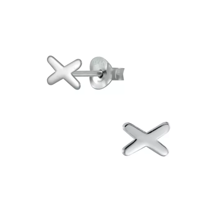 925 Sterling Silver Criss Cross X Kids Girls Women Stud Earrings Jewellery