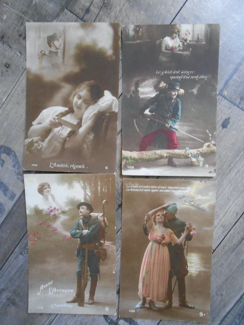 Militaria     :   Lot De 4 Belles Cartes Postales Anciennes.