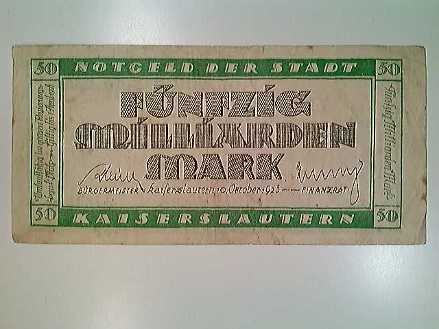 Notgeld, Stadt Kaiserslautern, 50 Milliarden Mark, 10.10.1923