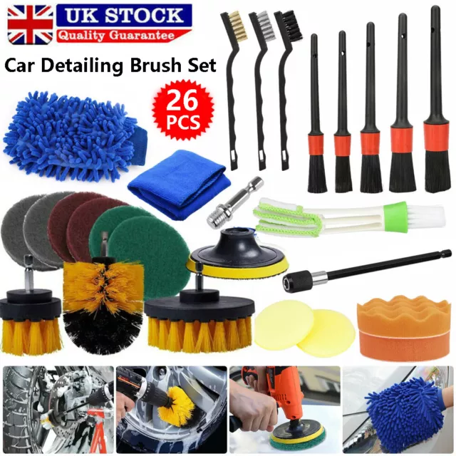 26PCS Car Detailing Brush Set Auto Interior Exterior Wheel Gap Cleaning Kit UK