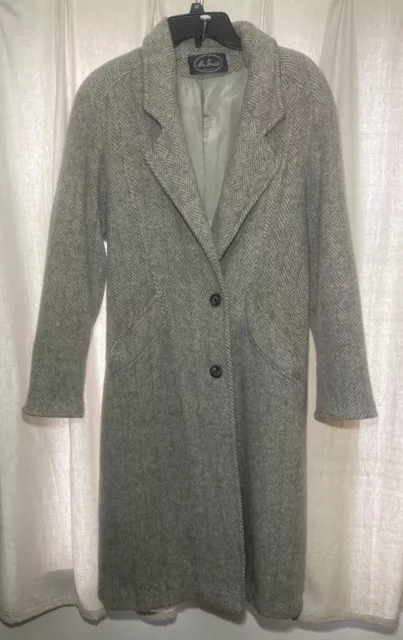 Ms. Freddi Womens Coat Wool Medium Long Herringbone Gray Pastel Vintage