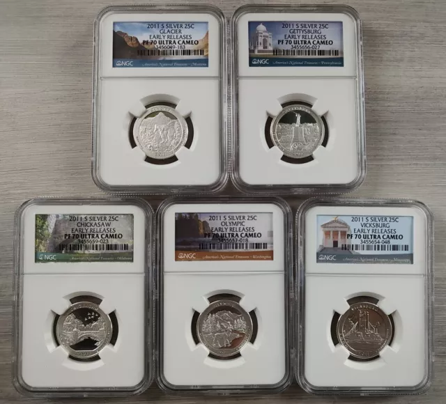 2011 S Proof Silver 5 Coin Quarter Set Ngc Pf70 Ultra Cameo National Parks 25C