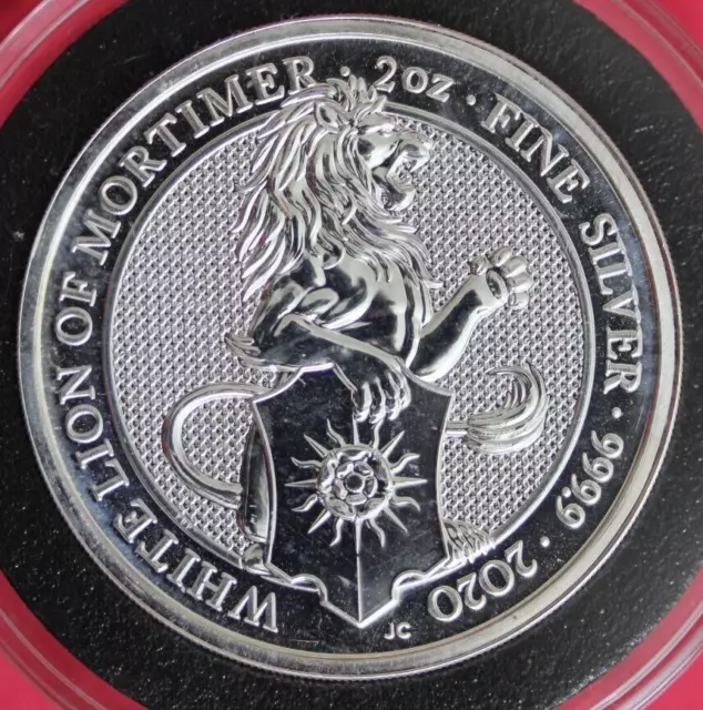 2020 £5 UK White Lion Of Mortimer 2 Troy Ounces .999 Fine Silver Medal GFB 6109