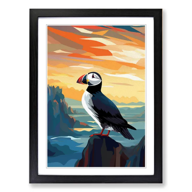 Puffin Art Deco No.3 Wall Art Print Framed Canvas Picture Poster Decor