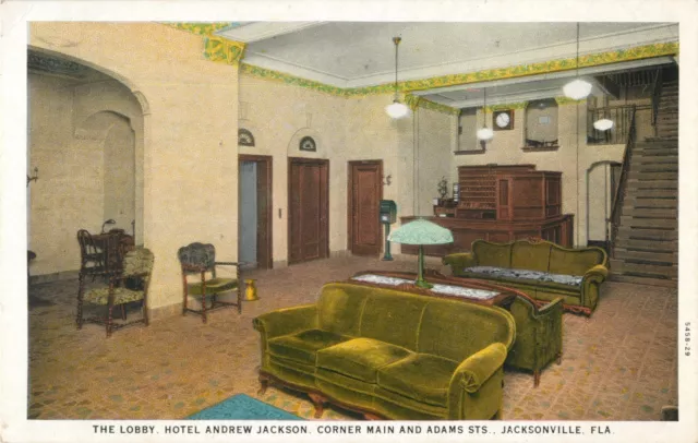 The Lobby, Hotel Andrew Jackson, Main & Adams Streets, Jacksonville, Florida FL