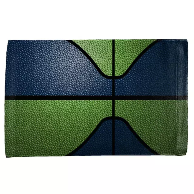 Championship Basketball Dark Blue and Electric Green All Over Sport Towel