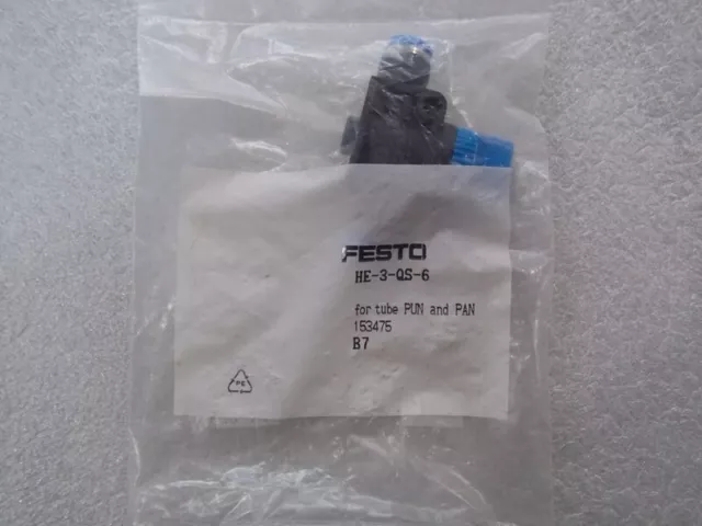 One FESTO HE-3-QS-6 153475 Stop Valve New Expedited Shipping