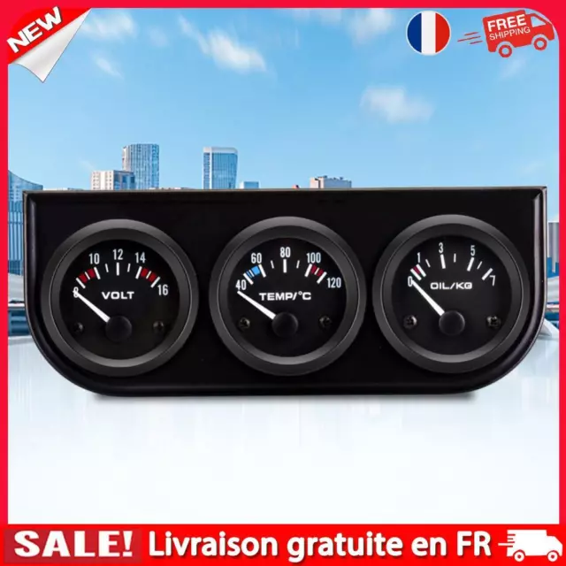 Car Dashboard Triple Meter 2 Inch 52mm 3 In 1 Instrument Cluster (Black)