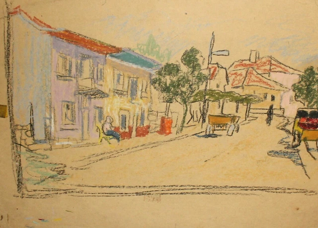 Paysage de peinture au pastel impressionniste vintage