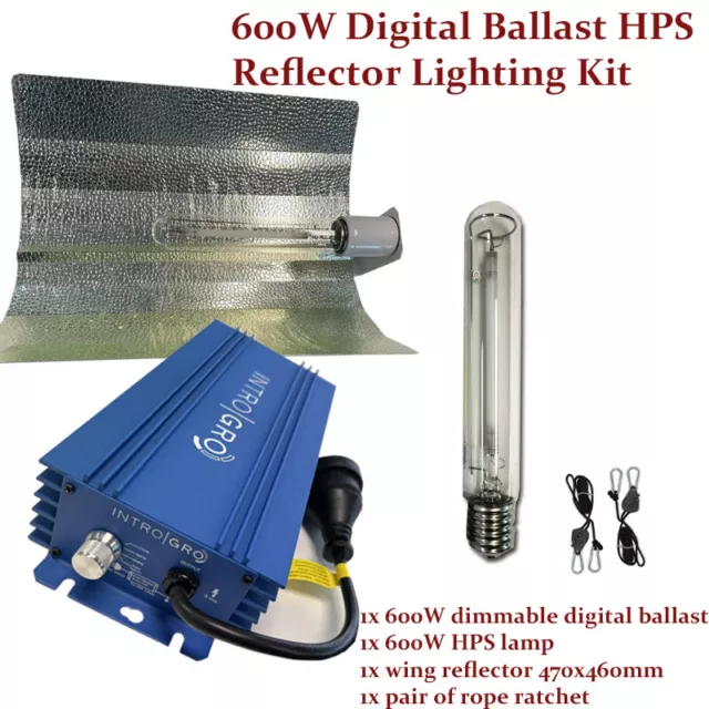 Hydroponics HF 600W Digital Ballast Wing Reflector HPS Grow Lighting Kit