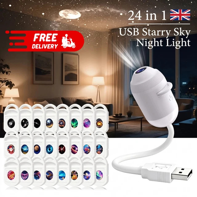 Z Projector HD SMART DYNAMIC 5D Holographic Night Light Projector 360°USB Star 24 ...