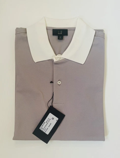 Polo Dunhill STRETCH COTONE PIQUE Off Colletto Bianco Taglia Media Nuovissima