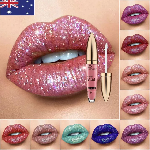 Metallic Lipstick Liquid Glitter Shiny Lip Long Lasting Gloss Makeup Lipstick