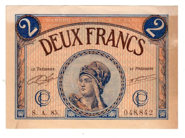 France Chambre De Commerce De Paris 2 Francs 1919 Billet De Nécessite Quasi Neuf