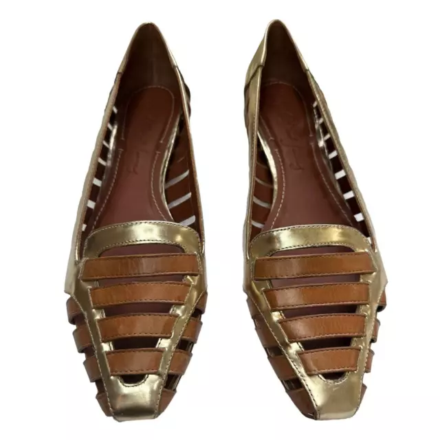 Elizabeth and James Gemma Gold & Brown Leather Flats sz 10.5 NWT $250