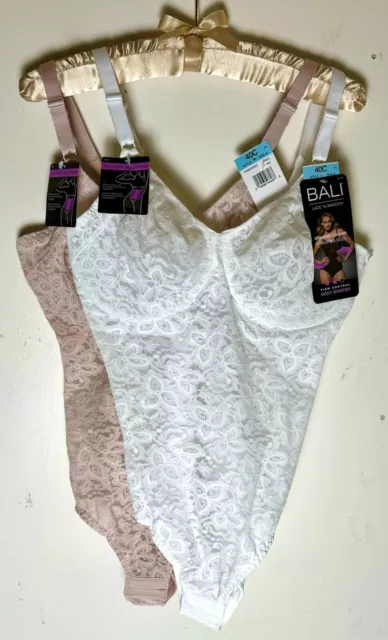 NWT BALI LACE Body Suit Shaper 40C Lot Of 2 Smooth Firm Control Lace ...