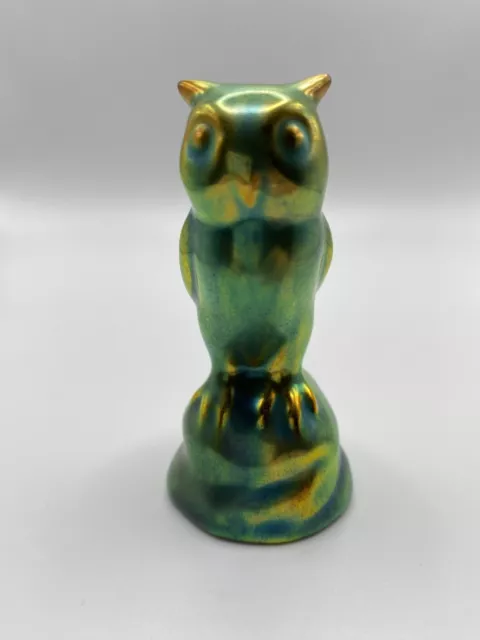 Rare Zsolnay Iridescent Green Gold Eosin Art Deco Owl Figurine Hungary