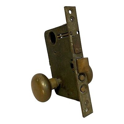 Antique Solid Heavy Cast Brass Entry Entrance Door Knob Set & Lock