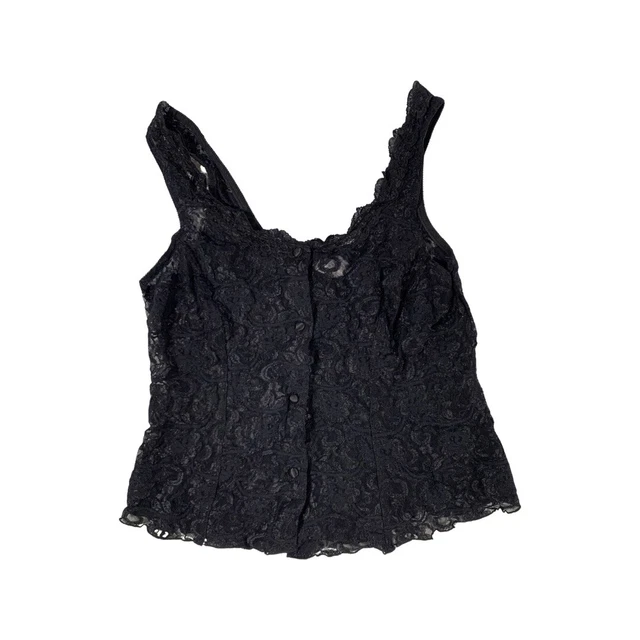 Vintage 1990s Sheer Lace Lingerie Button Down Tank Size Medium M