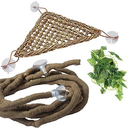 PINVNBY Bearded Dragon Hammock Jungle Climber Vines Flexible Reptile Leaves w...