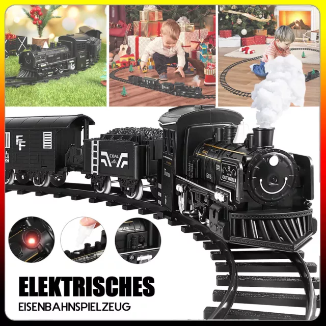 Elektrische Eisenbahn Lok Spielzeug Dampflokomotive Güterwagen mit 4 Waggons DE