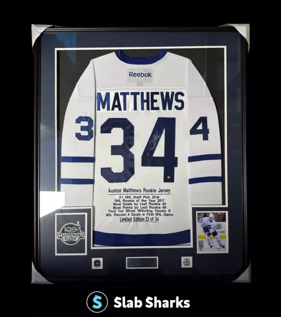 Auston Matthews Signed 37X44 Framed Replica White Jersey /34 Frameworth Coa 