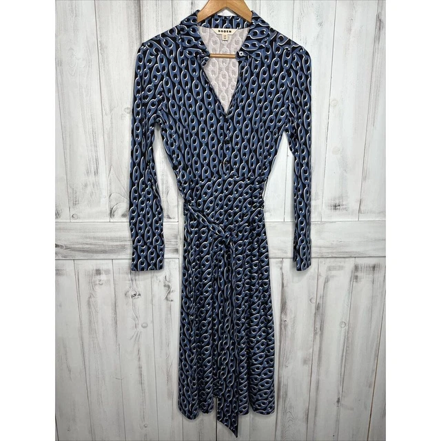 BODEN LAURA AZURE Blue Geo Chain Jersey Midi Shirt Dress - BNWT - Size 12 R  37.05 - PicClick UK