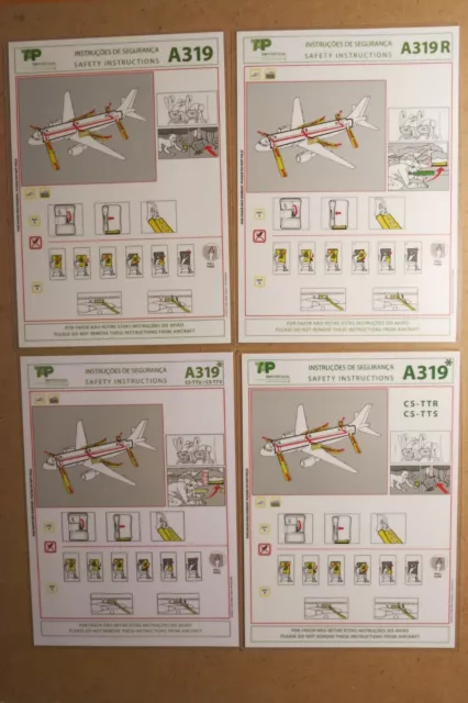 TAP Air Portugal - 4 x A319 - Safety Cards (2011-16) +++ neuwertig/mint !!!