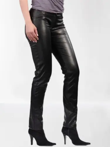 Leather Stylish Women Party Black Soft Handmade Lambskin Casual Genuine Pant