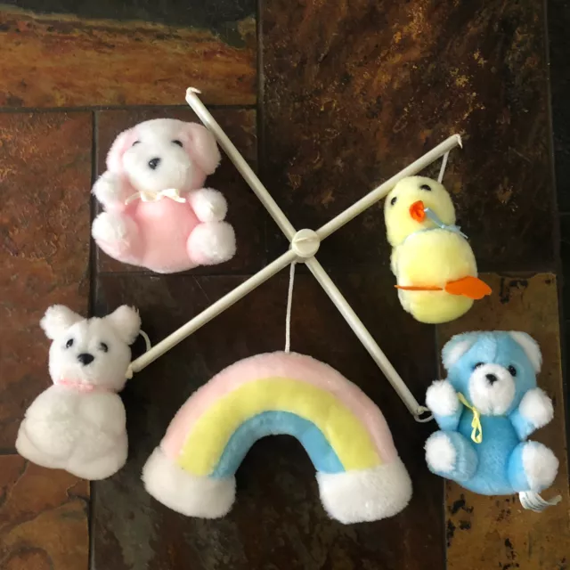 Vintage Pansy Ellen Baby Mobile Plush Animals Rainbow No Music 1987