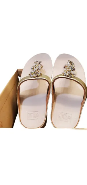Fitflop Nib Galaxy Sparkling Bead Clusters Gold Toe Thong Size 7
