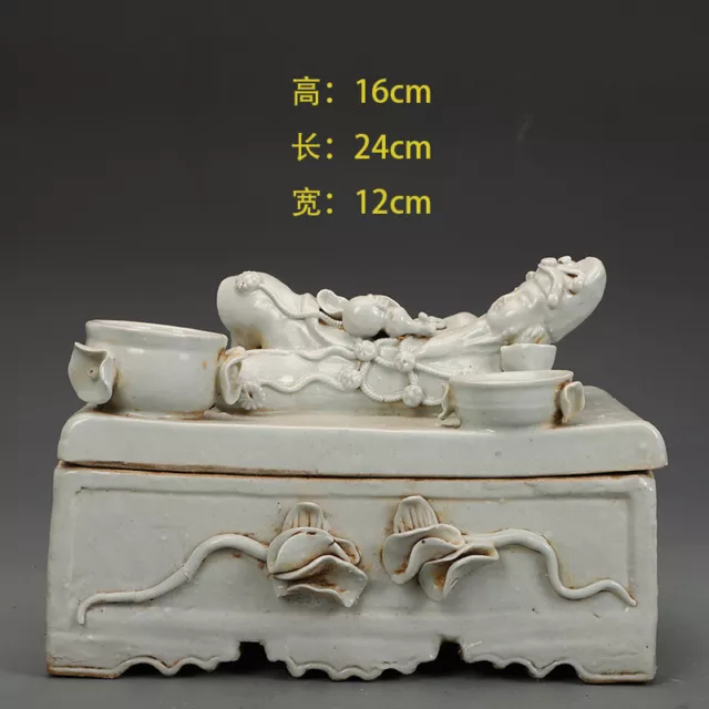 Chinese Porcelain Song Hutian Kiln White Glaze Personage Inkstone Statues 9.44” 2