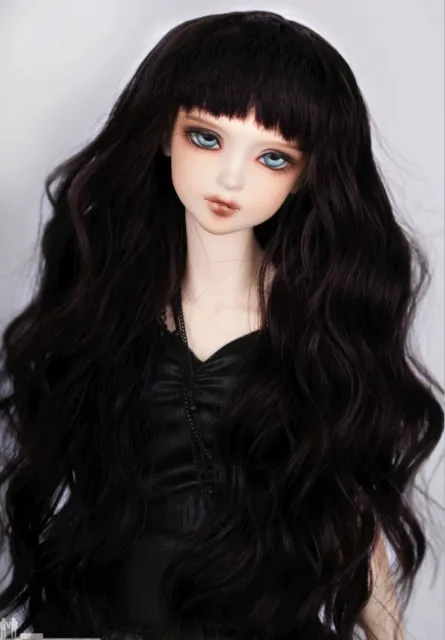 8-9" 1/3 BJD Long Black Curly Wavy Wig LUTS Doll SD DZ DOD MSD Soom Hair UAL#