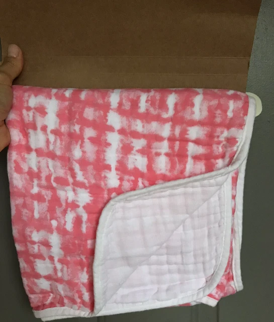 Chick Pea Muslin Stroller Blanket White Dark Pink Girls New Sz 42”x42” NWT
