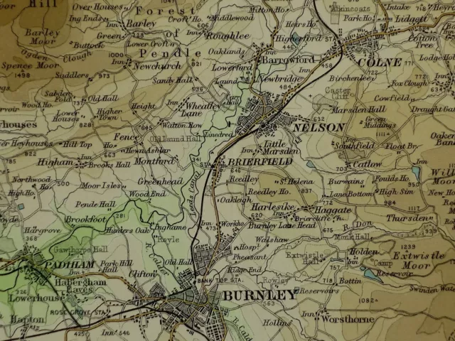 1903 Map ~ Blackburn Halifax Burnley Clitheroe Sowerby Bridge & Villages 2