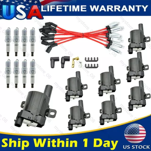 8PCS UF262 Ignition Coil&Spark Plug&Wire Set For Chevy Silverado GMC 4.8 5.3 6.0