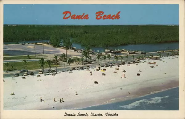 1961 Dania Beach Aerial Scene,FL Broward County Florida Chrome Postcard 3c stamp