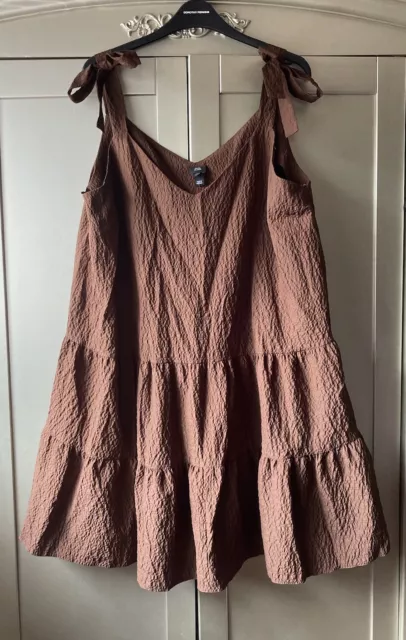 Abito River Island a più livelli spiaggia stravagante marrone swing Zara H&M look UK 16 Next Dp