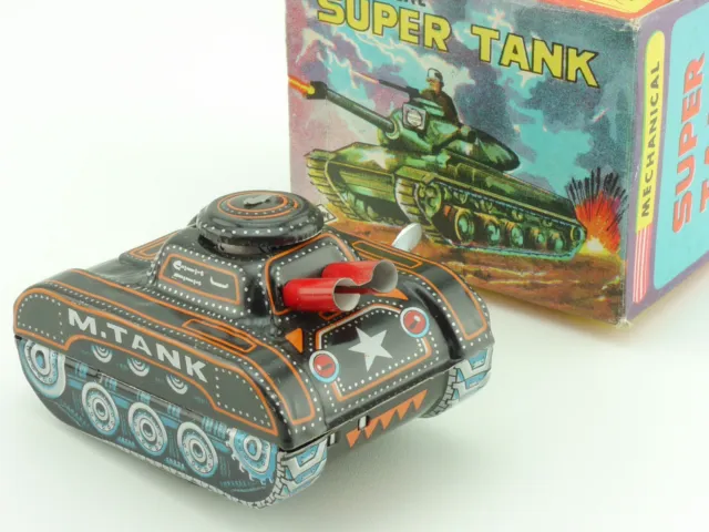 Yone Mechanical Super Tank Tin Toy Panzer Japan Uhrwerk MIB SG 1604-12-13