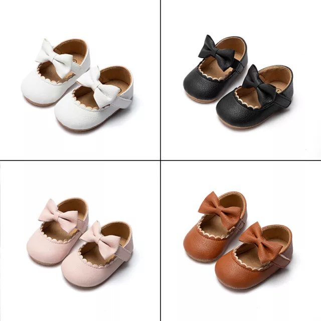 Baby Infant Toddler Soft Faux Leather Casual Shoes Bowknot Non-slip Rubber Sole 3