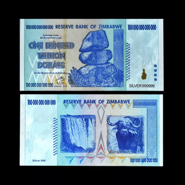 Simbabwe / Zimbabwe One Hundred Trillion Dollars Goldene Banknote - Selten