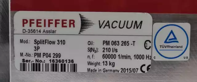 Bomba de vacío turbomolecular PFEIFFER VACÍO SplitFlow 310 3P PM P04 299 3