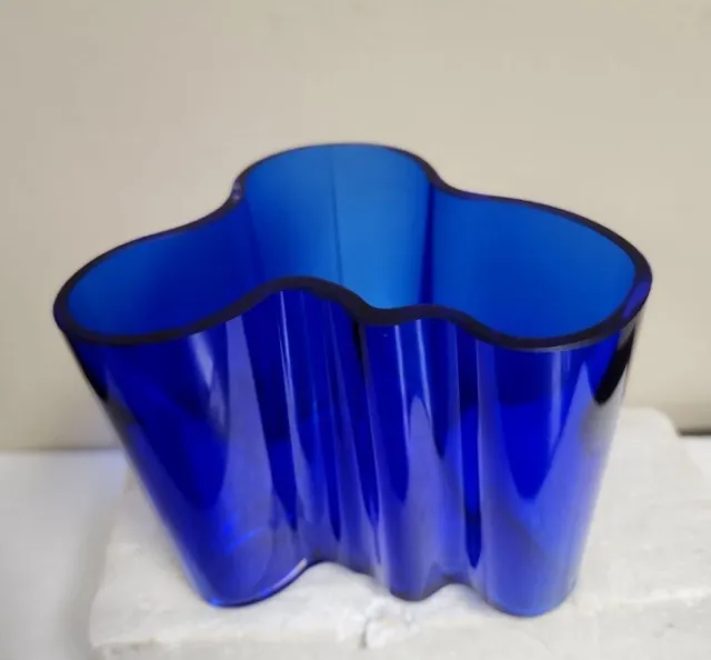Alvar Aalto Cobalt Blue Art Glass Vase Littala Finland Nice!