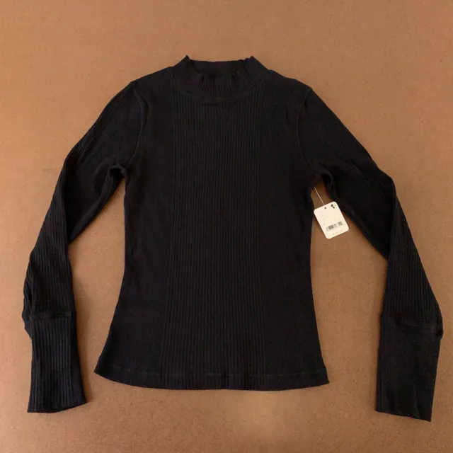 Intimately Free People Womens Small Black Rib Knit Long Sleeve Mock Neck Top NWT